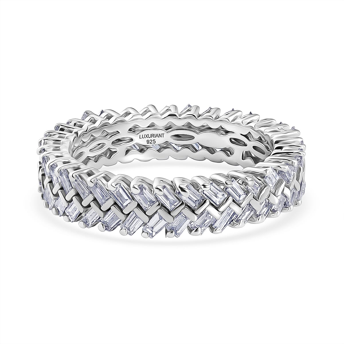 Luxuriant Lab Grown Diamond G-H SI 1.00 ctw Half Eternity Band Ring(S 8) in Rhodium Over Sterling Silver