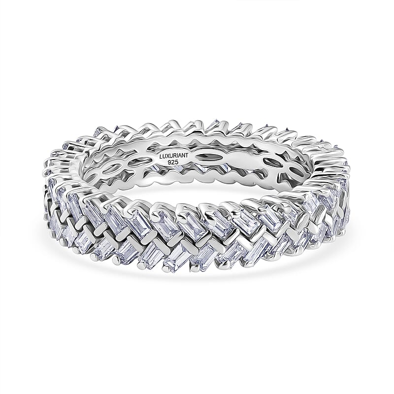 Luxuriant Lab Grown Diamond G-H SI 1.00 ctw Half Eternity Band Ring(S 8) in Rhodium Over Sterling Silver