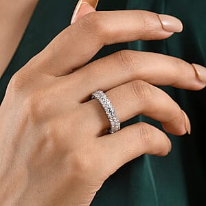 Luxuriant Lab Grown Diamond G-H SI 1.00 ctw Half Eternity Band Ring in Rhodium Over Sterling Silver