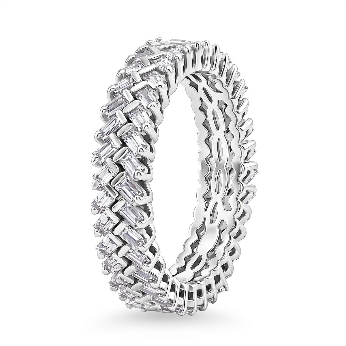 Luxuriant Lab Grown Diamond G-H SI 1.00 ctw Half Eternity Band Ring(S 8) in Rhodium Over Sterling Silver