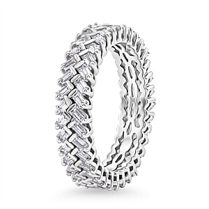Luxuriant Lab Grown Diamond G-H SI 1.00 ctw Half Eternity Band Ring in Rhodium Over Sterling Silver