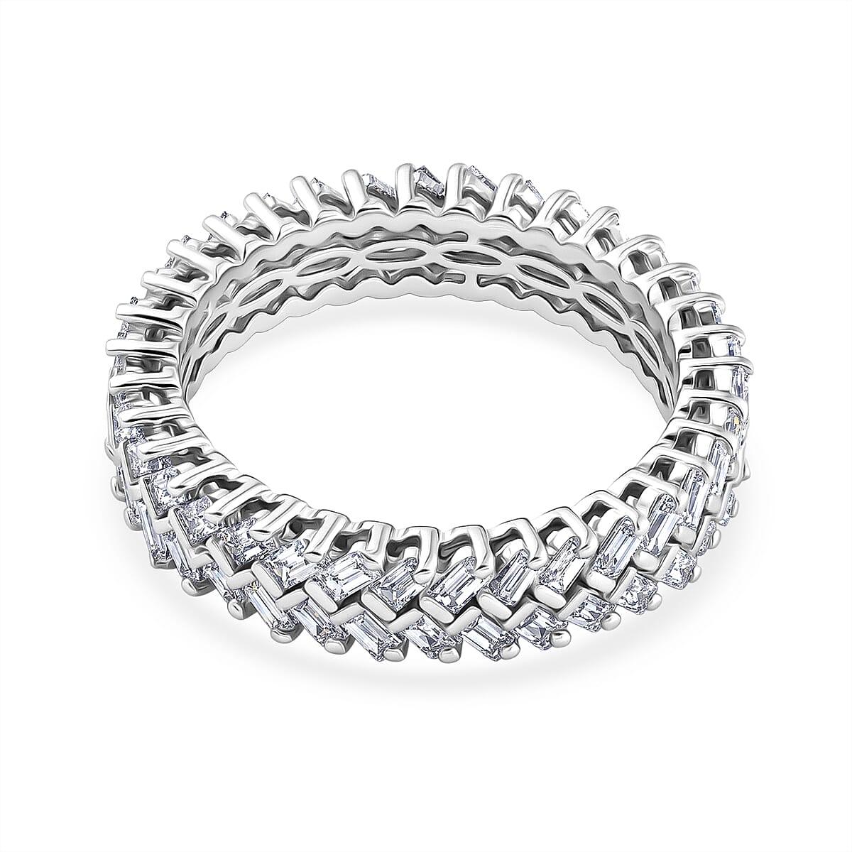 Luxuriant Lab Grown Diamond G-H SI 1.00 ctw Half Eternity Band Ring(S 8) in Rhodium Over Sterling Silver