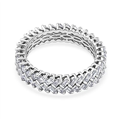 Luxuriant Lab Grown Diamond G-H SI 1.00 ctw Half Eternity Band Ring(S 8) in Rhodium Over Sterling Silver