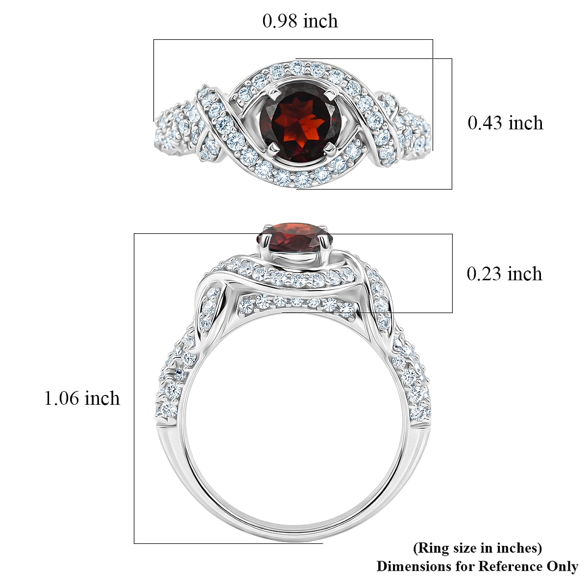 Mozambique Garnet and Simulated Diamond 1.65 ctw Ring in Sterling Silver (Size 7.0)