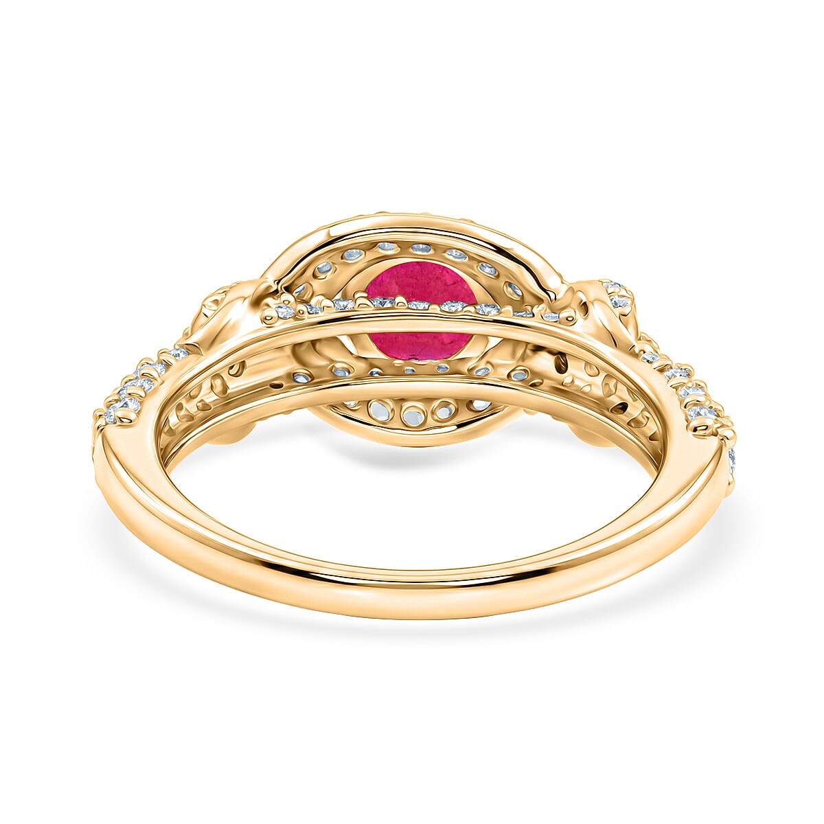Mozambique Garnet and Simulated Diamond 1.65 ctw Ring in 14K YG Over Sterling Silver (Size 7.0)