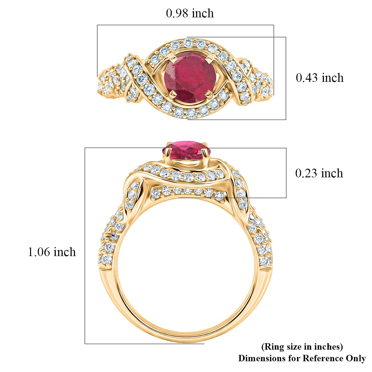 Mozambique Garnet and Simulated Diamond 1.65 ctw Ring in 14K YG Over Sterling Silver (Size 7.0)