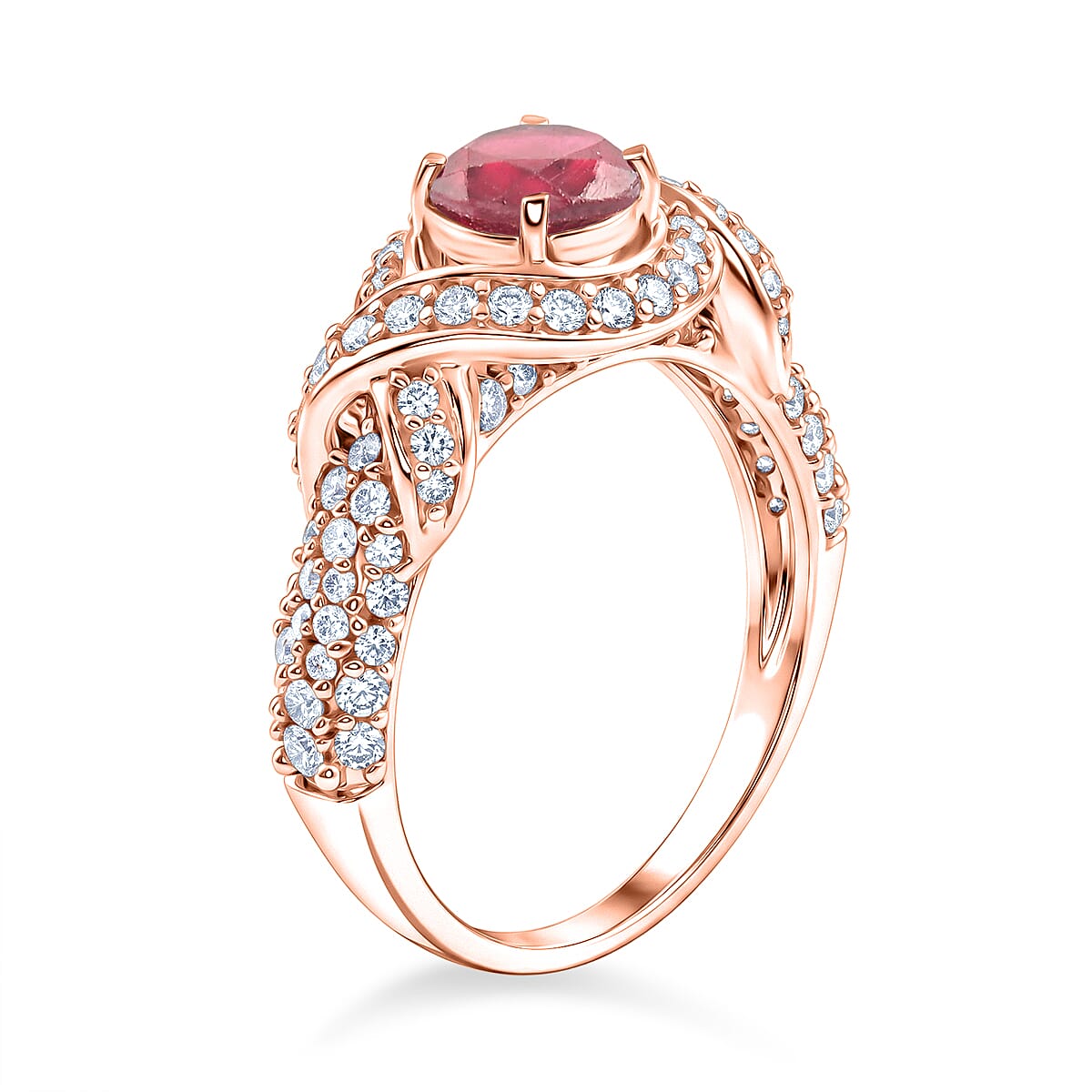 Mozambique Garnet and Simulated Diamond 1.65 ctw Ring in 14K RG Over Sterling Silver (Size 7.0)