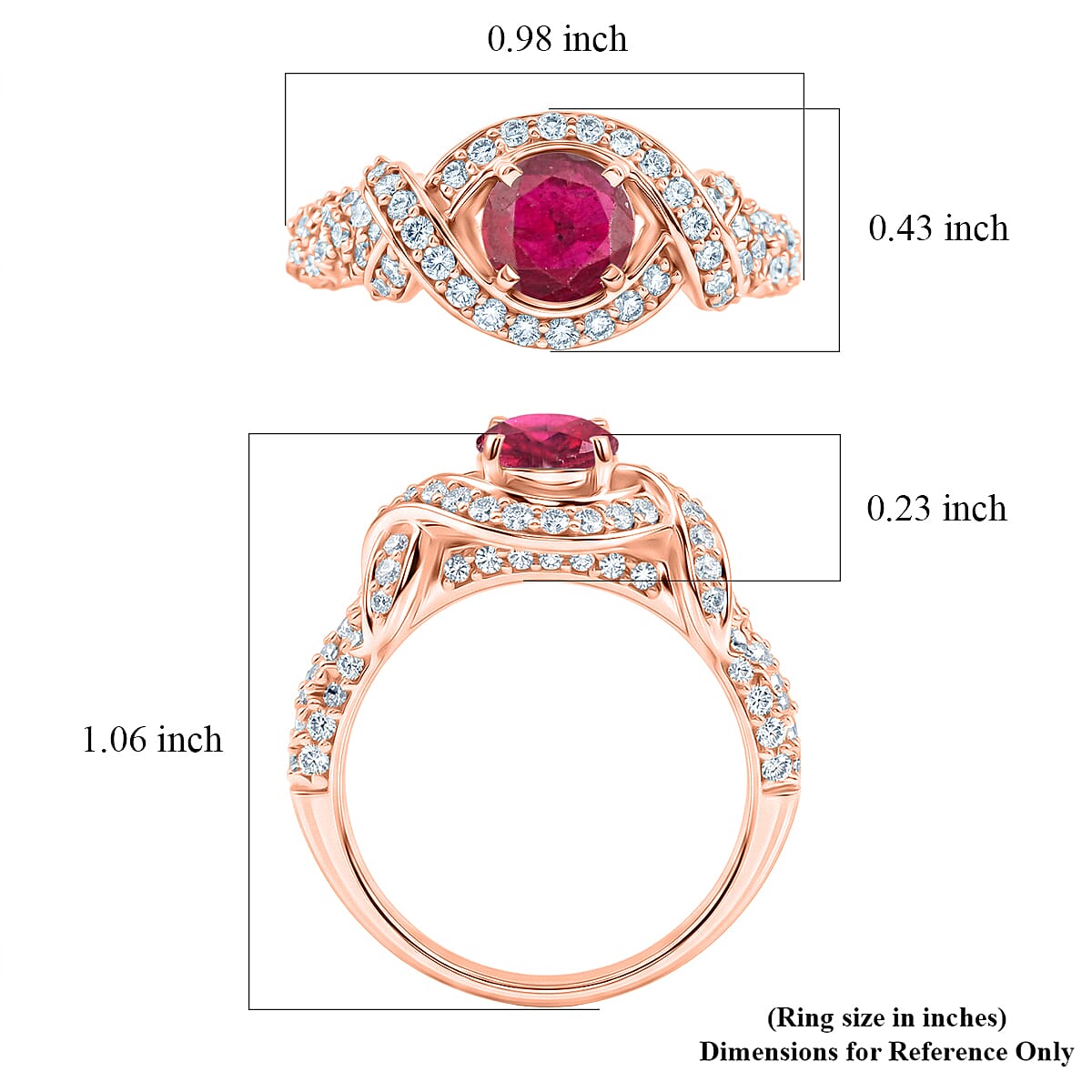 Mozambique Garnet and Simulated Diamond 1.65 ctw Ring in 14K RG Over Sterling Silver (Size 7.0)