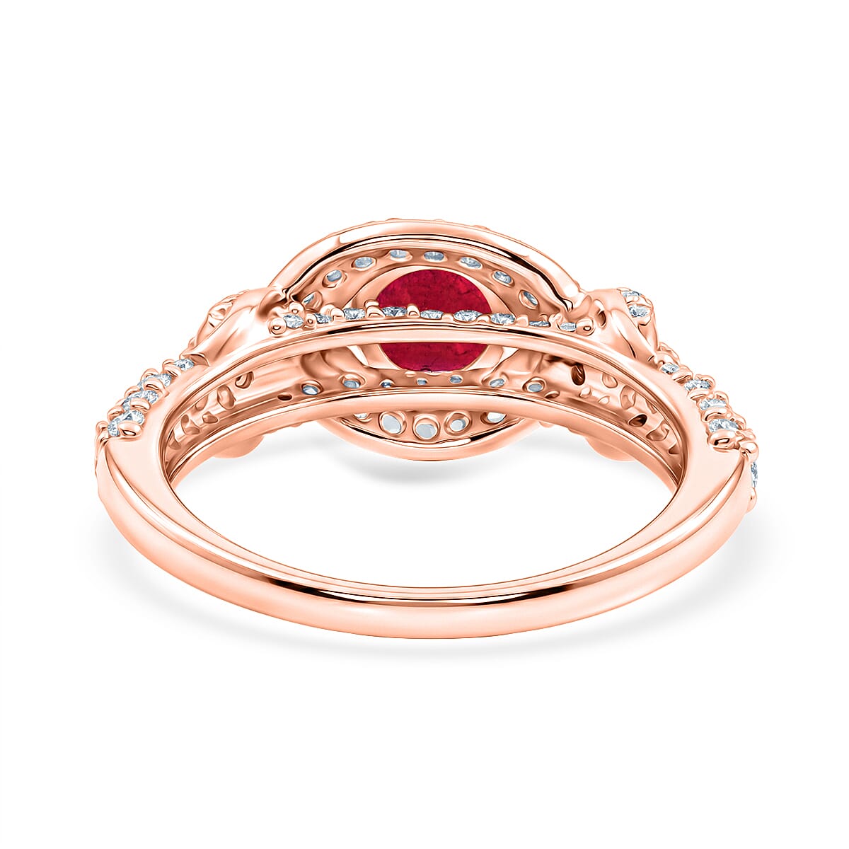 Ruby and Simulated Diamond 1.65 ctw Ring in 14K RG Over Sterling Silver (Size 7.0)