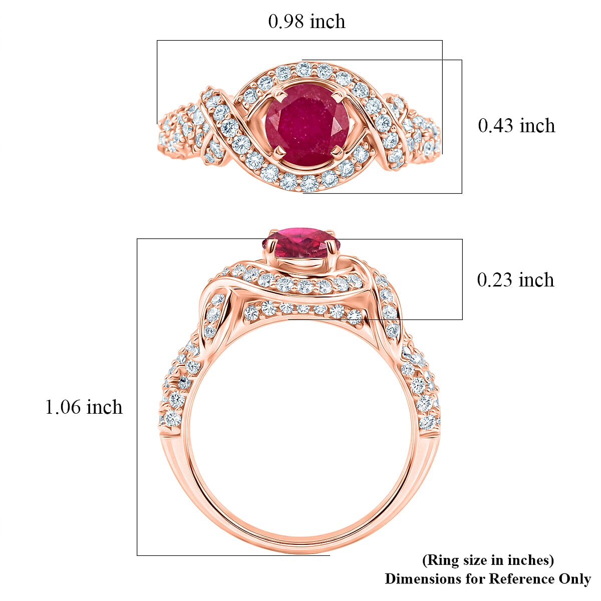 Ruby and Simulated Diamond 1.65 ctw Ring in 14K RG Over Sterling Silver (Size 7.0)