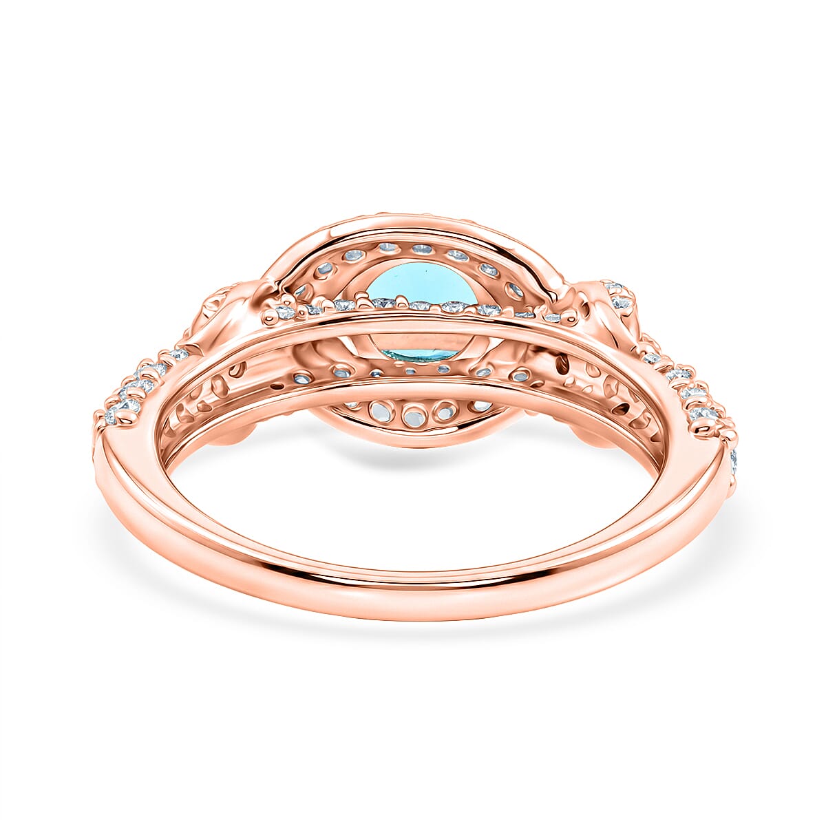 Blue Topaz and Simulated Diamond 1.65 ctw Ring in 14K RG Over Sterling Silver (Size 7.0)