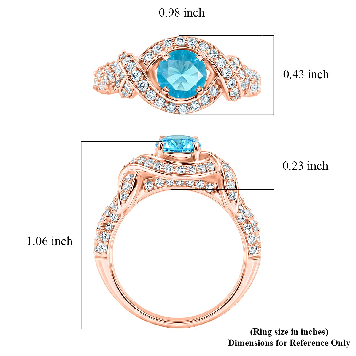 Blue Topaz and Simulated Diamond 1.65 ctw Ring in 14K RG Over Sterling Silver (Size 7.0)
