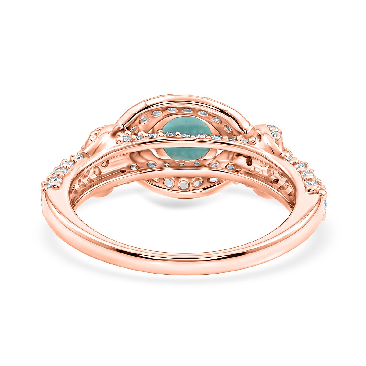 Larimar and Simulated Diamond 1.65 ctw Ring in 14K RG Over Sterling Silver (Size 7.0)