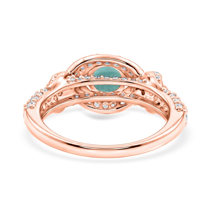 Larimar and Simulated Diamond 1.65 ctw Ring in 14K RG Over Sterling Silver (Size 7.0)