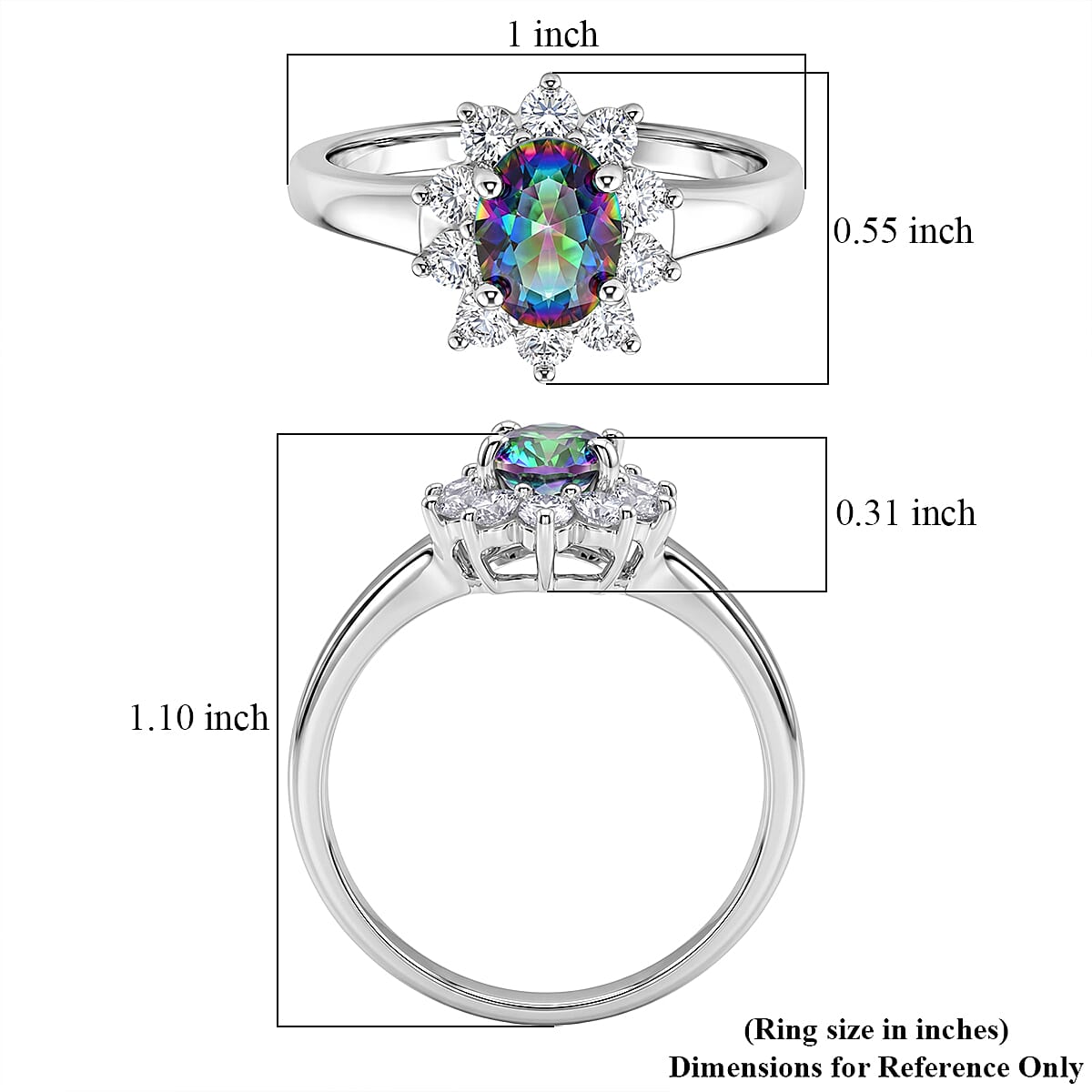 Mystic Topaz and Simulated Diamond 2.10 ctw Sunburst Ring in Sterling Silver (Size 10.0)