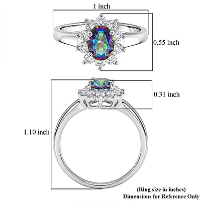 Mystic Topaz and Simulated Diamond 2.10 ctw Sunburst Ring in Sterling Silver (Size 10.0)