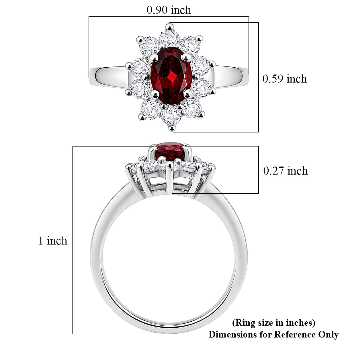 Mozambique Garnet and Simulated Diamond 2.20 ctw Sunburst Ring in Sterling Silver (Size 6.0)