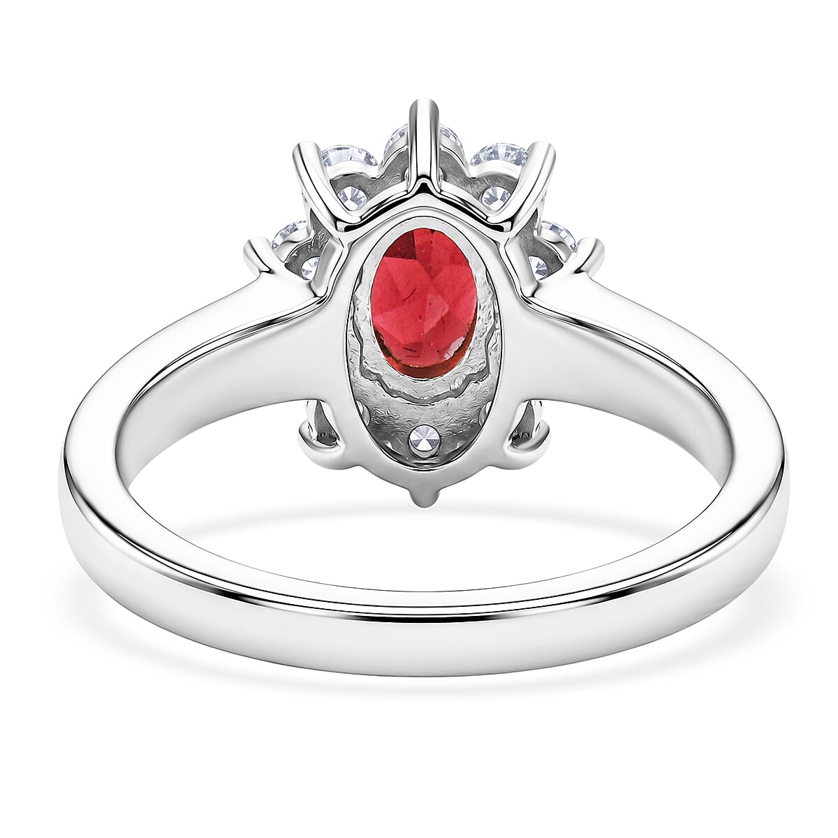 Mozambique Garnet and Simulated Diamond 2.20 ctw Sunburst Ring in Sterling Silver (Size 7.0)