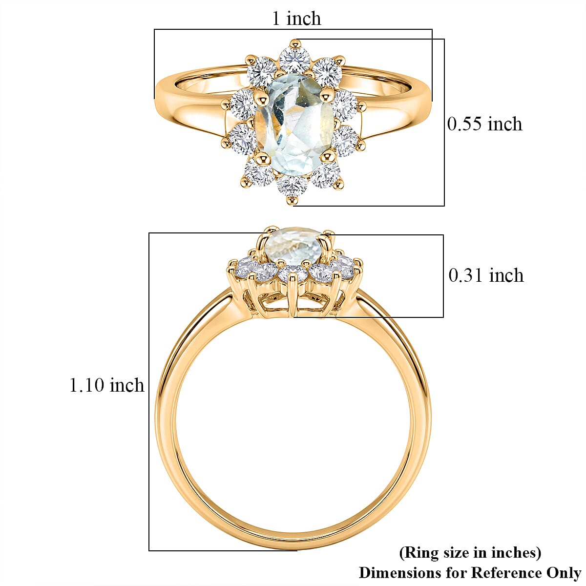 Mangoro Aquamarine and Simulated Diamond 1.80 ctw Sunburst Ring in 14K YG Over Sterling Silver (Size 5.0)
