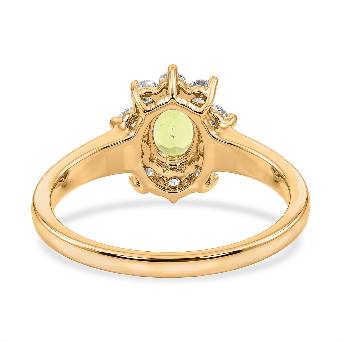 Hebei Peridot and Simulated Diamond 1.90 ctw Sunburst Ring in 14K YG Over Sterling Silver (Size 5.0)
