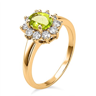 Hebei Peridot and Simulated Diamond 1.90 ctw Sunburst Ring in 14K YG Over Sterling Silver (Size 6.0)