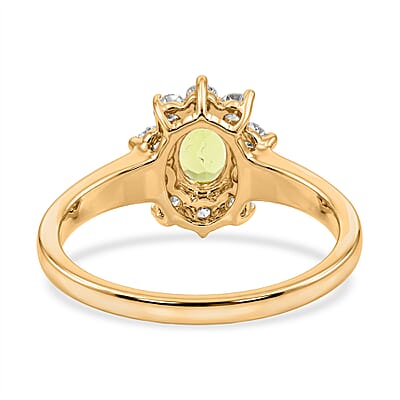 Hebei Peridot and Simulated Diamond 1.90 ctw Sunburst Ring in 14K YG Over Sterling Silver (Size 6.0)