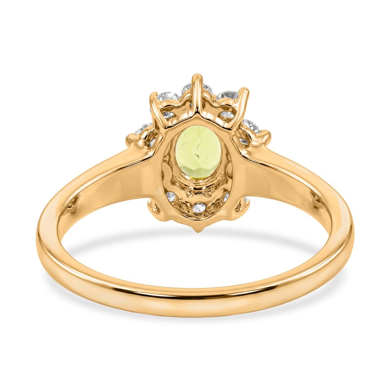 Hebei Peridot and Simulated Diamond 1.90 ctw Sunburst Ring in 14K YG Over Sterling Silver (Size 6.0)