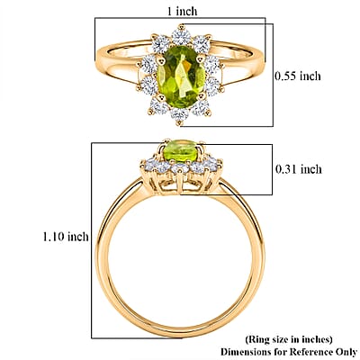 Hebei Peridot and Simulated Diamond 1.90 ctw Sunburst Ring in 14K YG Over Sterling Silver (Size 6.0)