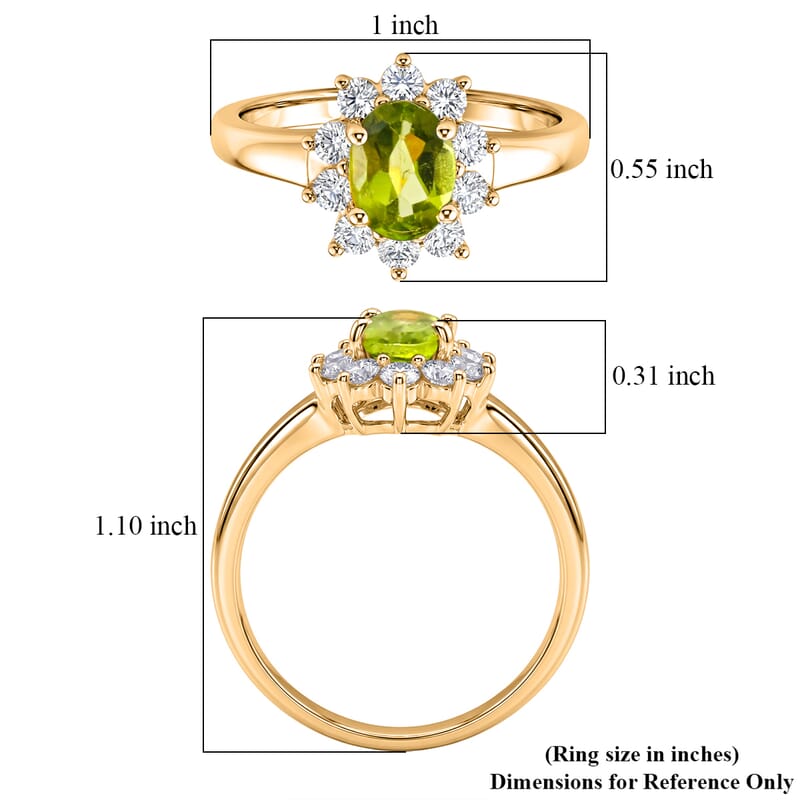 Hebei Peridot and Simulated Diamond 1.90 ctw Sunburst Ring in 14K YG Over Sterling Silver (Size 8.0)