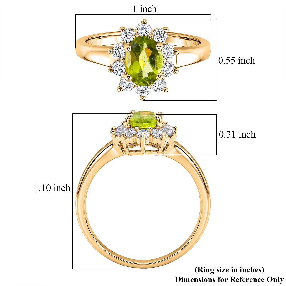 Hebei Peridot and Simulated Diamond 1.90 ctw Sunburst Ring in 14K YG Over Sterling Silver (Size 9.0)