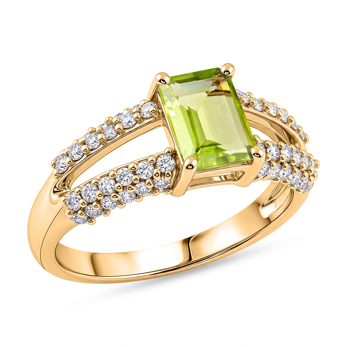 Hebei Peridot and White Topaz 1.15 ctw Ring in 14K YG Over Sterling Silver (Size 8.0)