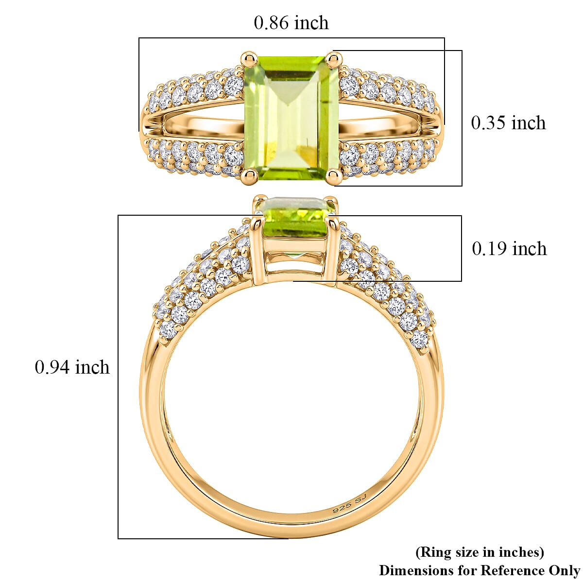 Hebei Peridot and White Topaz 1.15 ctw Ring in 14K YG Over Sterling Silver (Size 9.0)