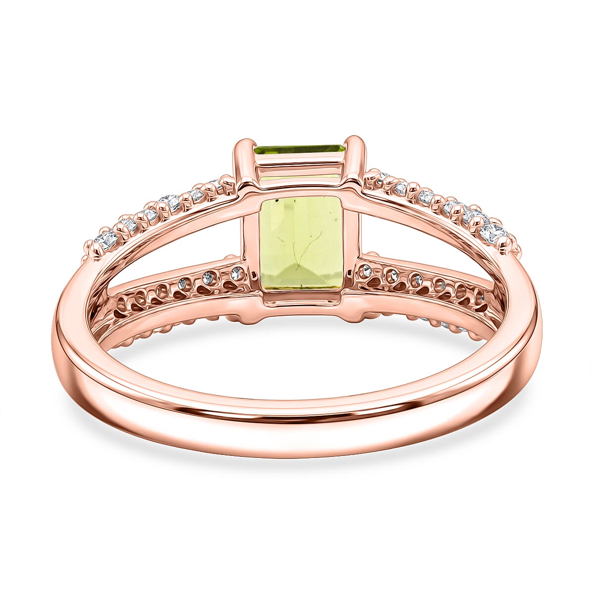 Hebei Peridot and White Topaz 1.15 ctw Ring in 14K RG Over Sterling Silver (Size 7.0)