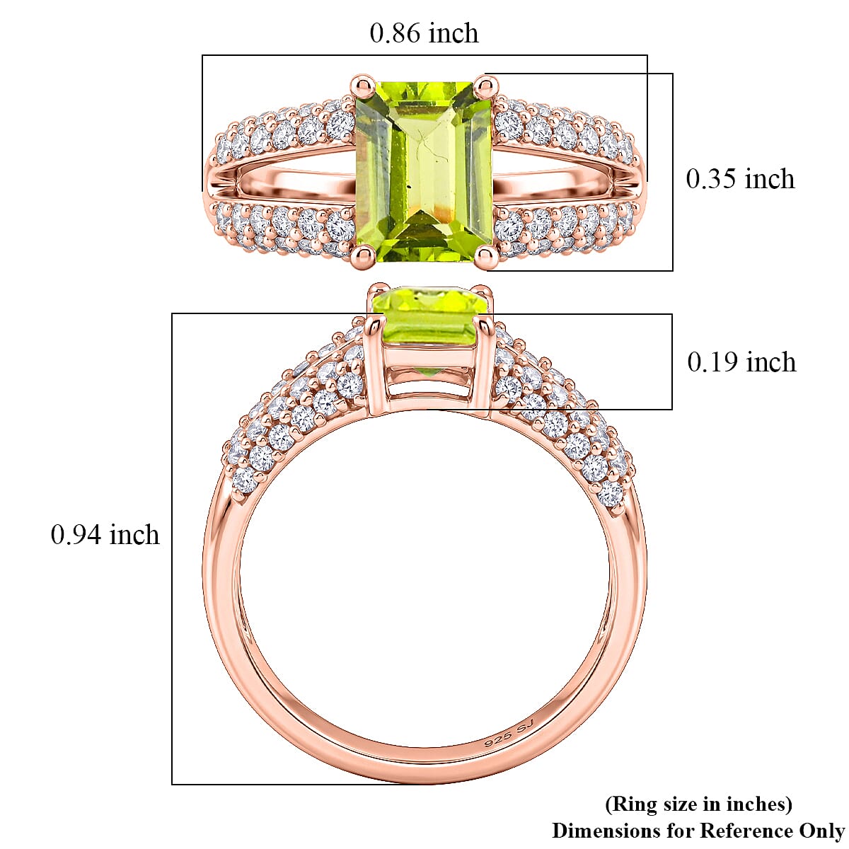 Hebei Peridot and White Topaz 1.15 ctw Ring in 14K RG Over Sterling Silver (Size 7.0)