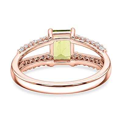 Hebei Peridot and White Topaz 1.15 ctw Ring in 14K RG Over Sterling Silver (Size 8.0)