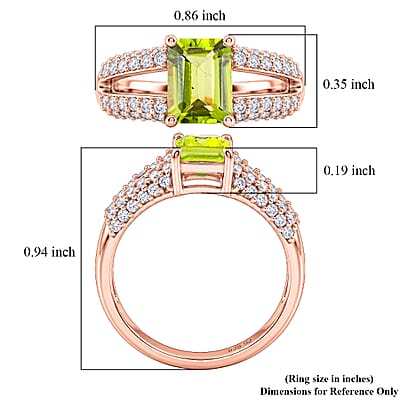 Hebei Peridot and White Topaz 1.15 ctw Ring in 14K RG Over Sterling Silver (Size 8.0)
