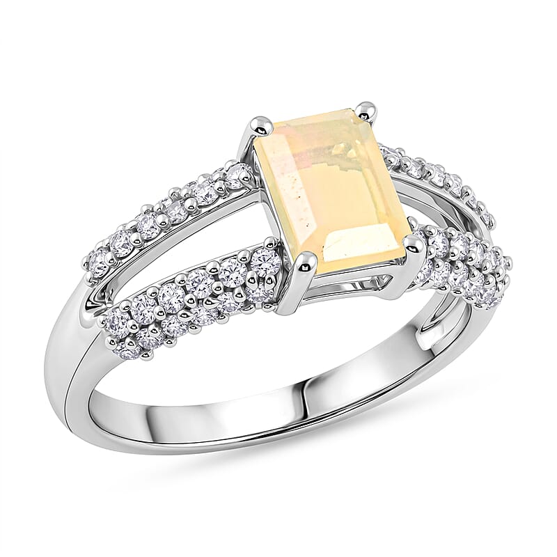 Opalite and White Topaz 1.25 ctw Ring in Sterling Silver (Size 5.0)