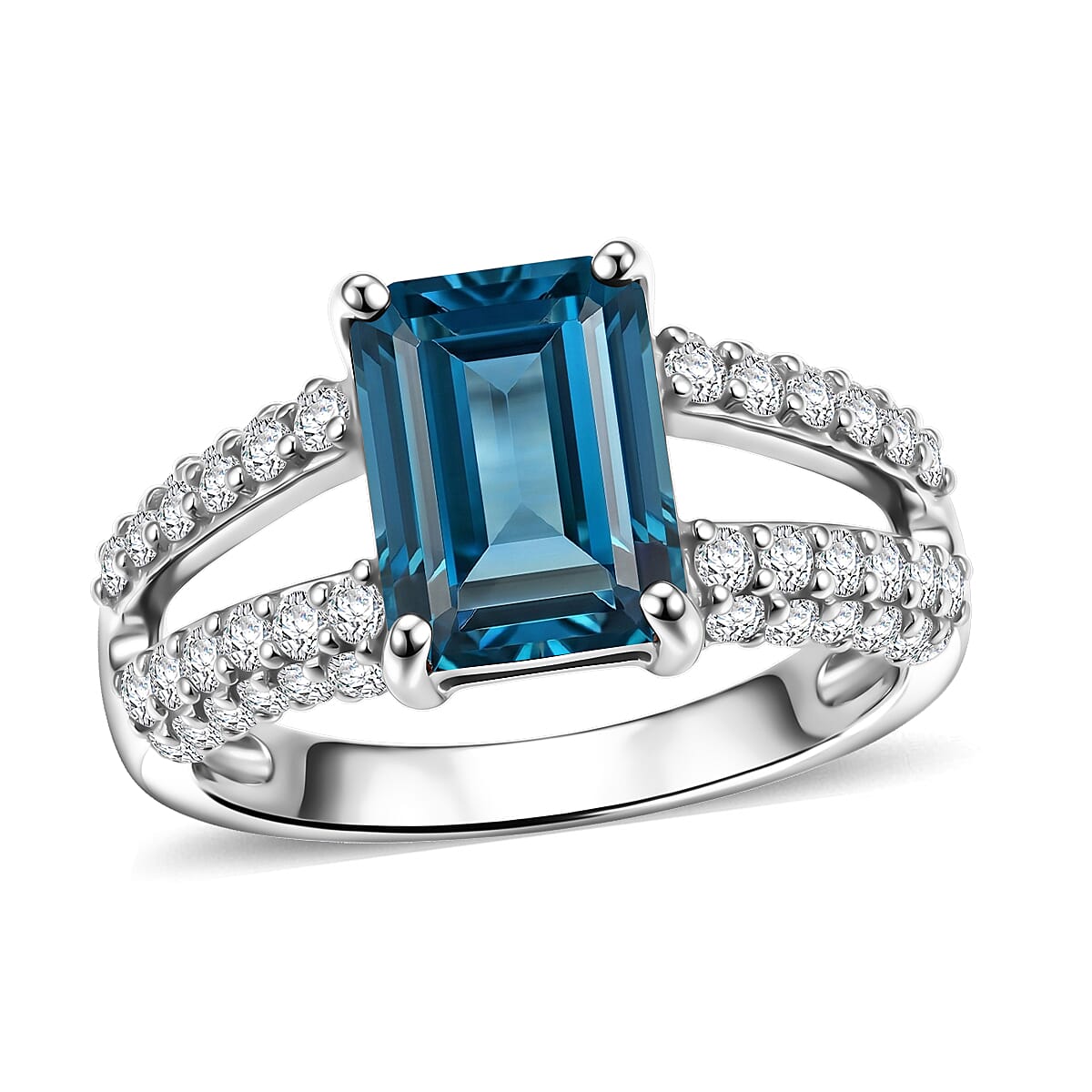 Teal Quartz and White Topaz 1.25 ctw Ring in Sterling Silver (Size 6.0)