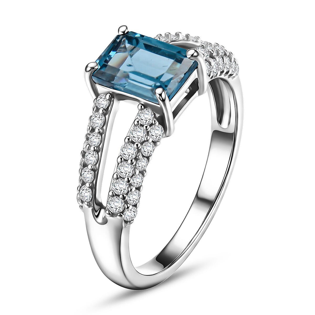 Teal Quartz and White Topaz 1.25 ctw Ring in Sterling Silver (Size 6.0)