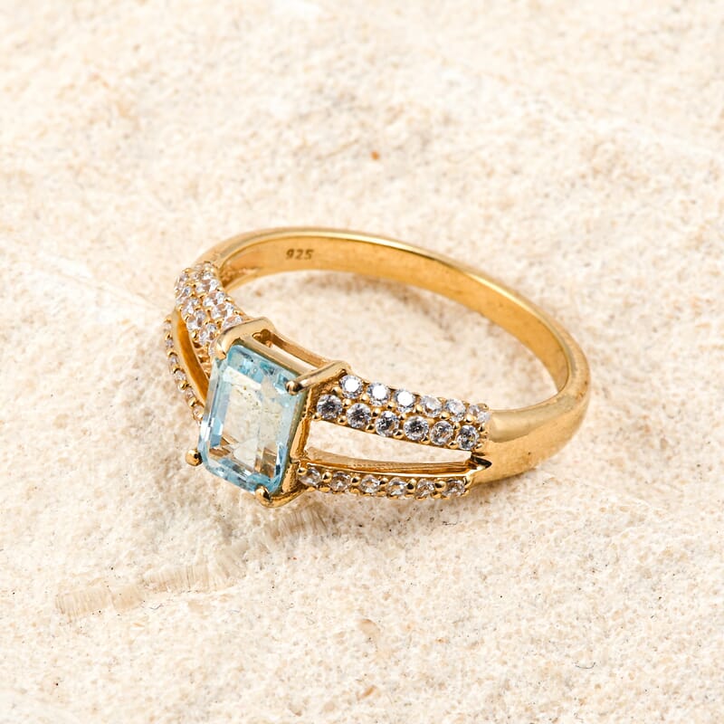 Blue and White Topaz 1.50 ctw Ring in 14K YG Over Sterling Silver (Size 8.0)
