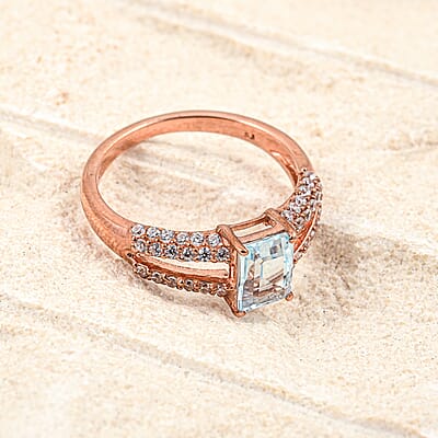 Blue and White Topaz 1.50 ctw Ring in 14K RG Over Sterling Silver (Size 7.0)