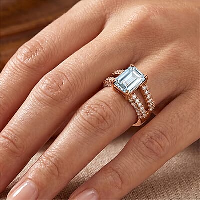 Blue and White Topaz 1.50 ctw Ring in 14K RG Over Sterling Silver (Size 7.0)