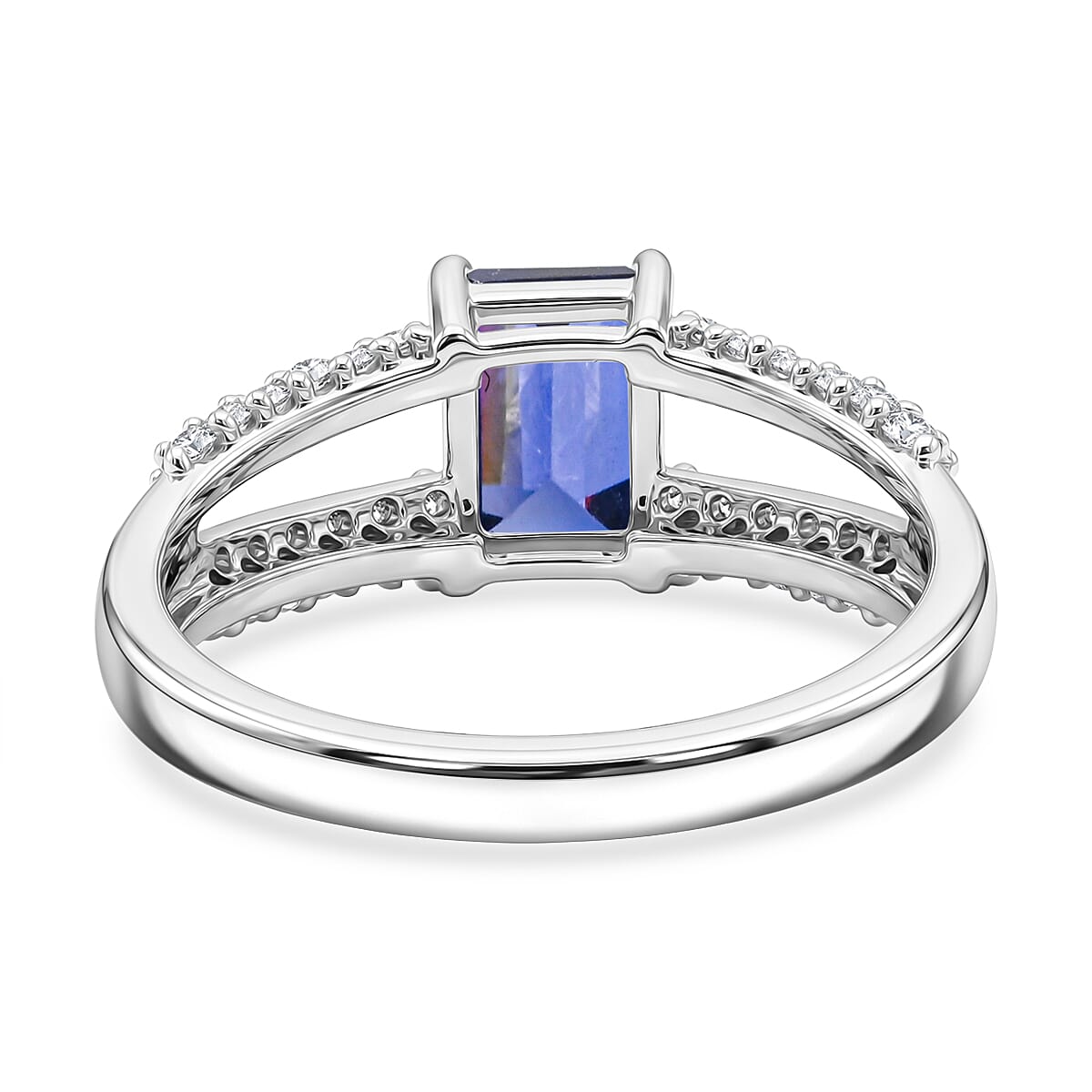Simulated Blue Diamond and White Topaz Ring in Sterling Silver (Size 8.0)