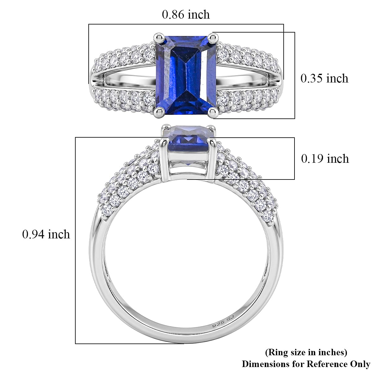Simulated Blue Diamond and White Topaz Ring in Sterling Silver (Size 8.0)