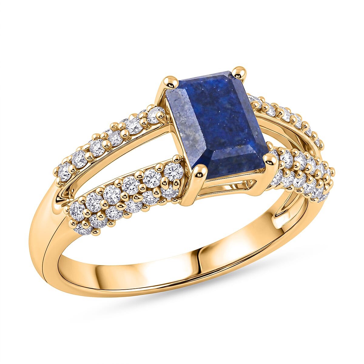 Lapis Lazuli and White Topaz 1.15 ctw Ring in 14K YG Over Sterling Silver (Size 7.0)