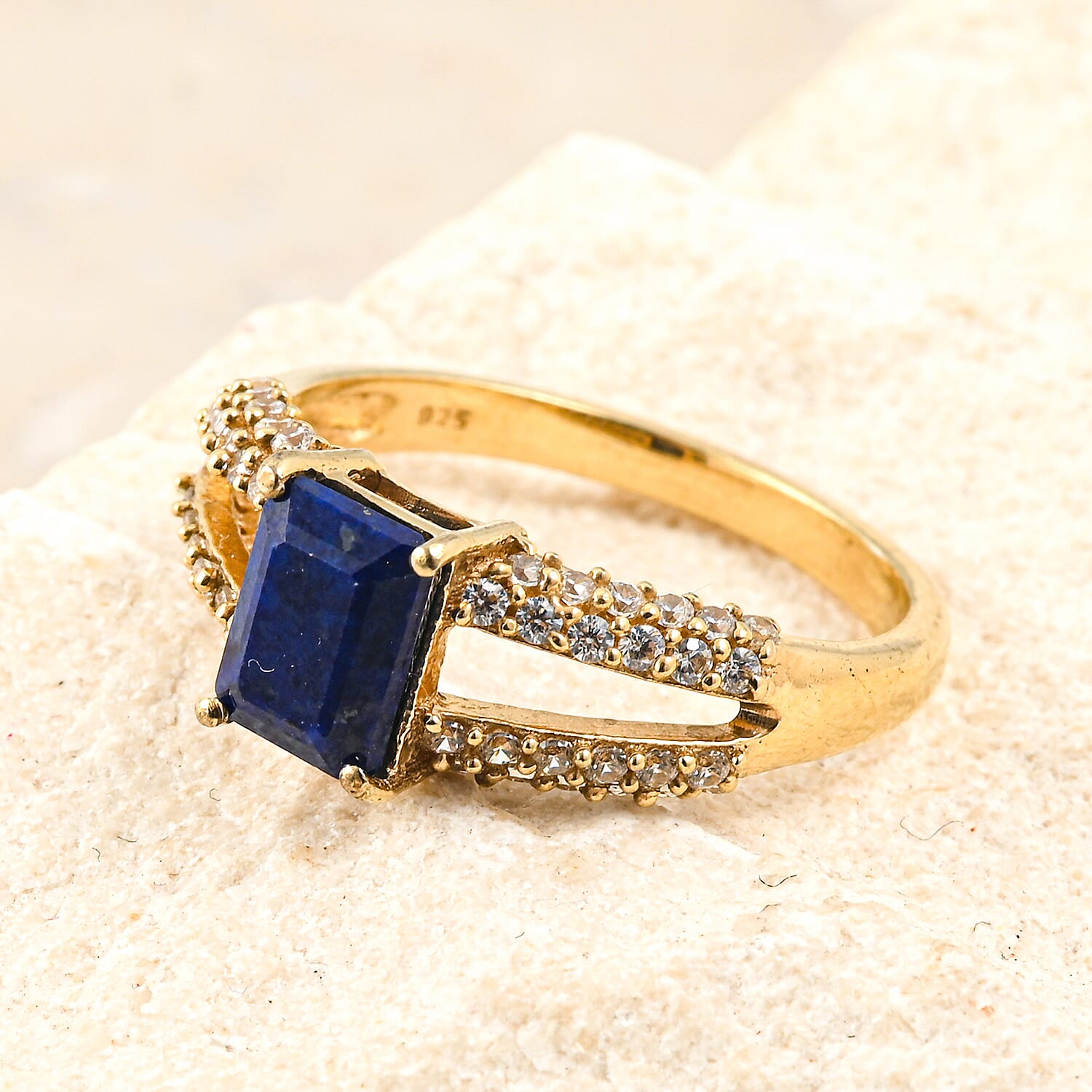 Lapis Lazuli and White Topaz 1.15 ctw Ring in 14K YG Over Sterling Silver (Size 7.0)