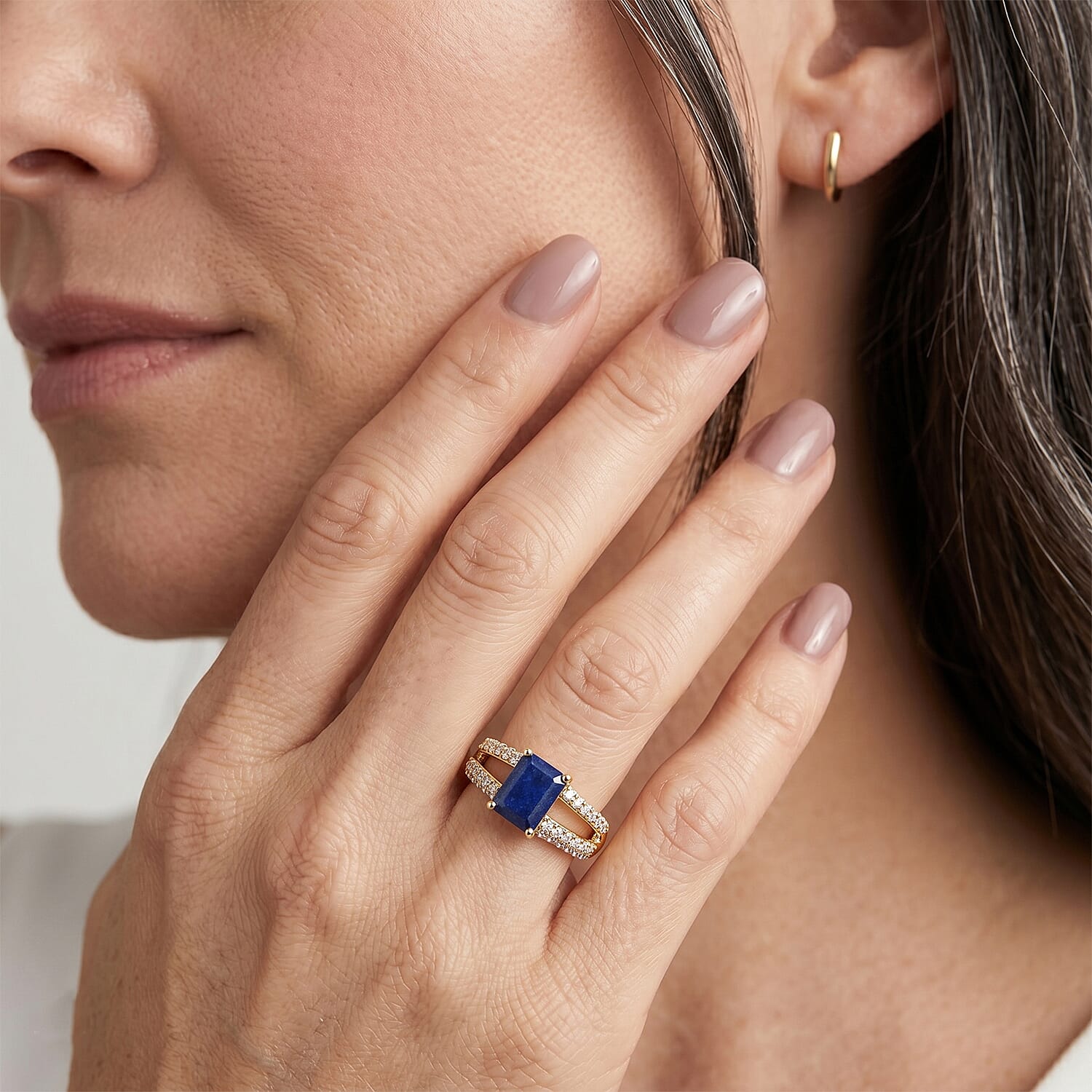 Lapis Lazuli and White Topaz 1.15 ctw Ring in 14K YG Over Sterling Silver (Size 7.0)