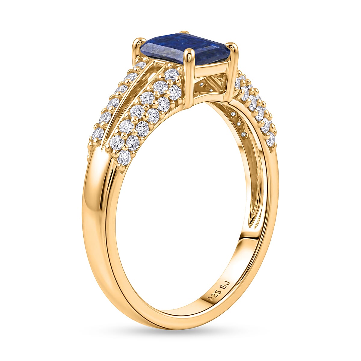 Lapis Lazuli and White Topaz 1.15 ctw Ring in 14K YG Over Sterling Silver (Size 7.0)