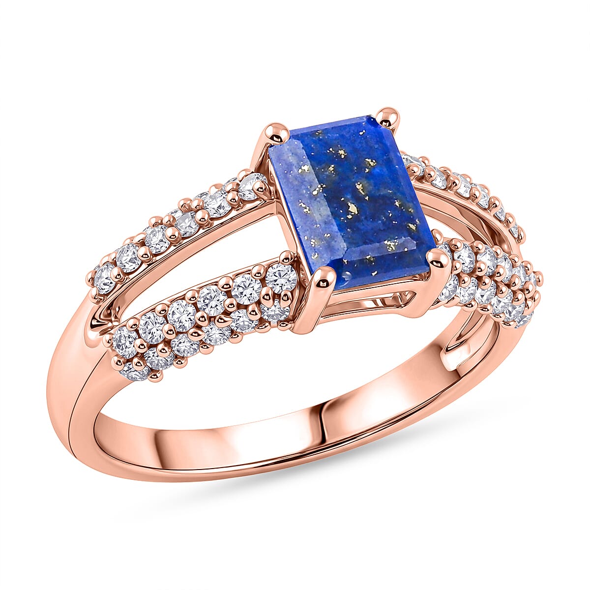 Lapis Lazuli and White Topaz 1.15 ctw Ring in 14K RG Over Sterling Silver (Size 7.0)