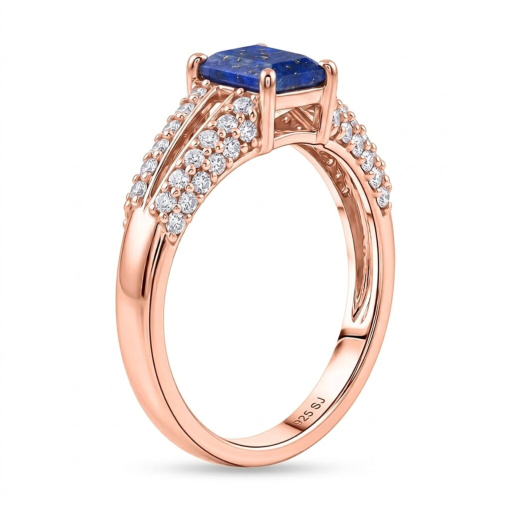 Lapis Lazuli and White Topaz 1.15 ctw Ring in 14K RG Over Sterling Silver (Size 7.0)